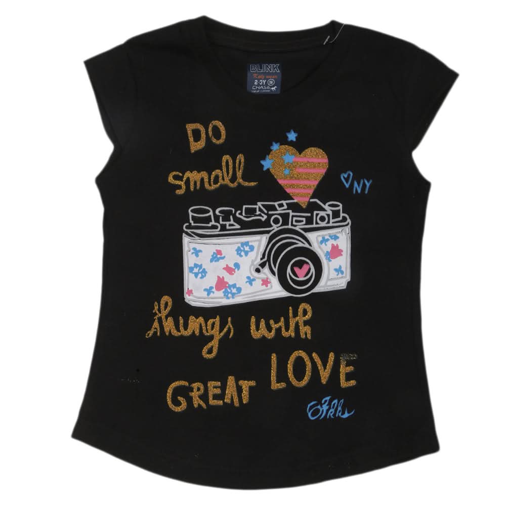 Girls Printed Half Sleeves T-Shirt 4693 - Black, Kids, Girls T-Shirts, Chase Value, Chase Value