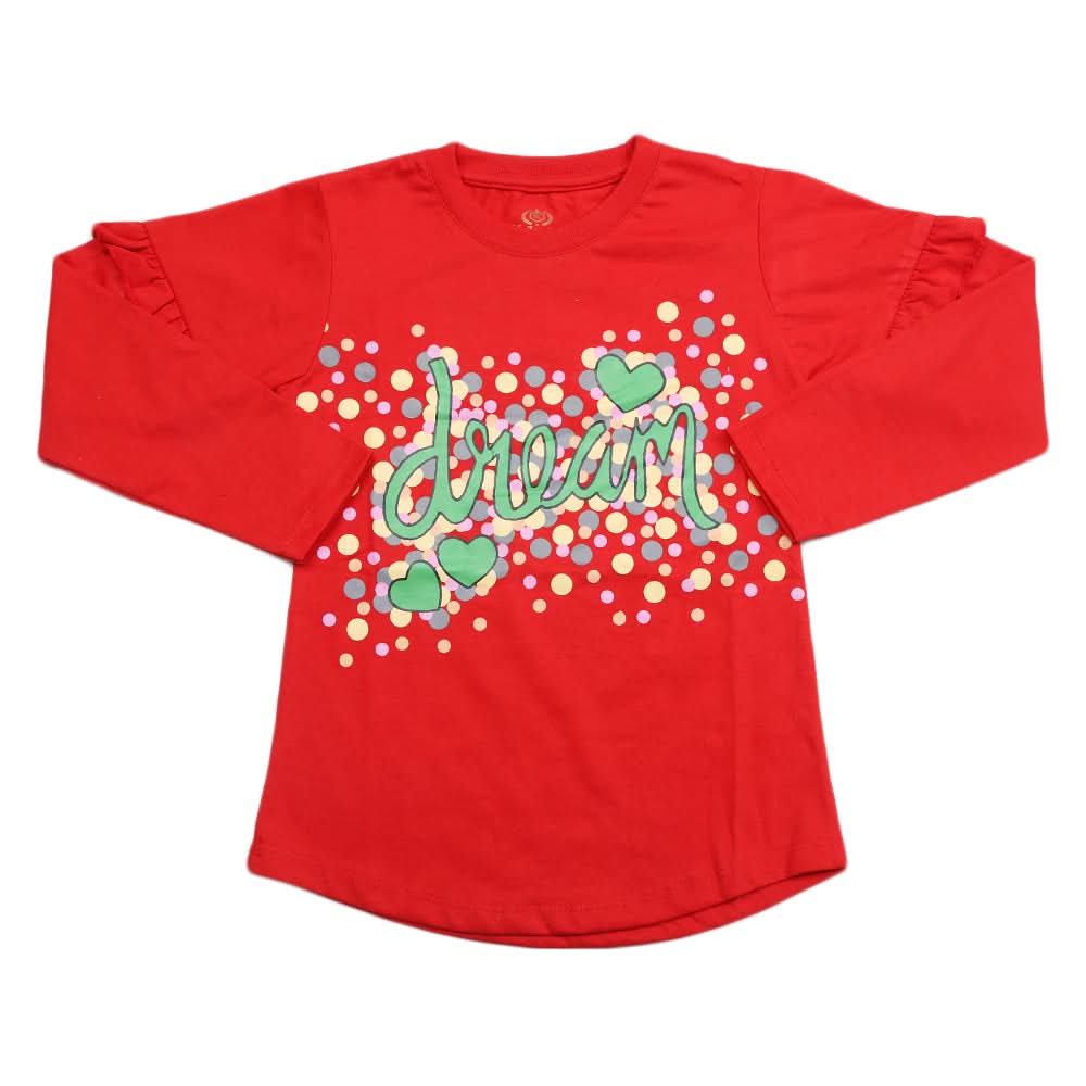 Girls Full Sleeves Jersey T-Shirt - Red, Kids, Girls T-Shirts, Chase Value, Chase Value