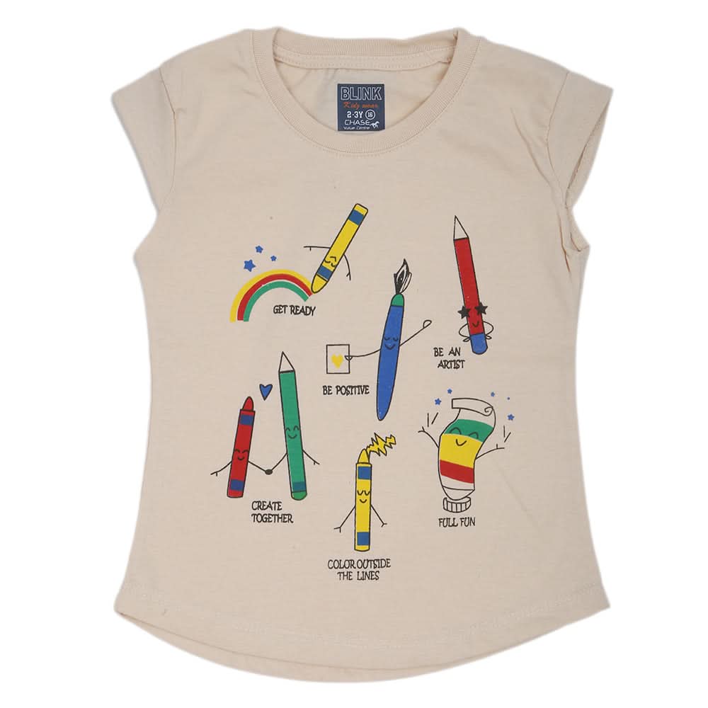 Girls Printed Half Sleeves T-Shirt 4698 - Fawn, Kids, Girls T-Shirts, Chase Value, Chase Value