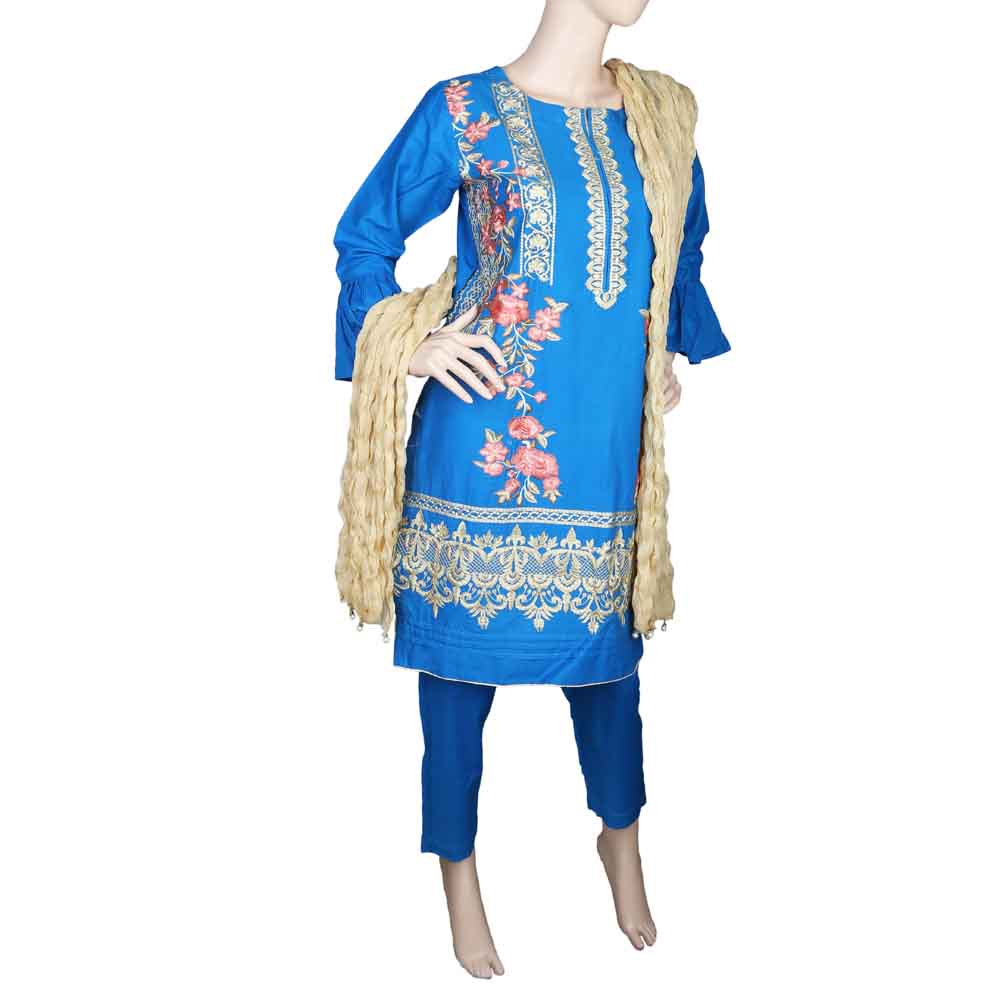 Women's Embroidered 3 Piece Suit - Royal Blue, Women, Shalwar Suits, Chase Value, Chase Value