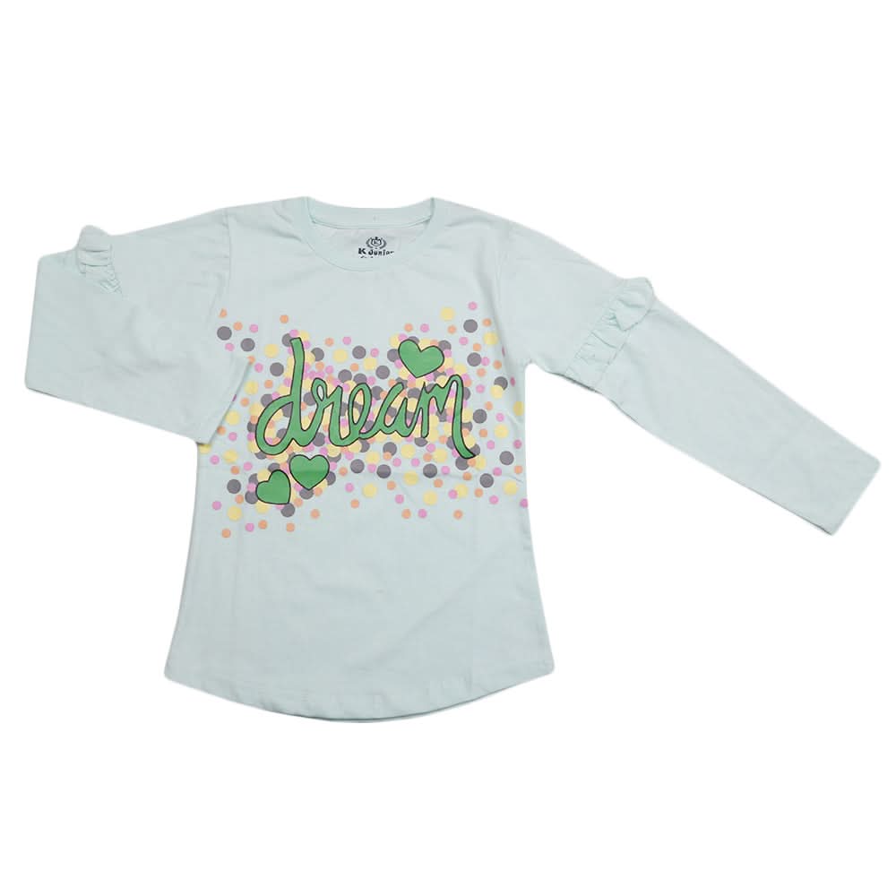 Girls Full Sleeves Jersey T-Shirt - Cyan, Kids, Girls T-Shirts, Chase Value, Chase Value