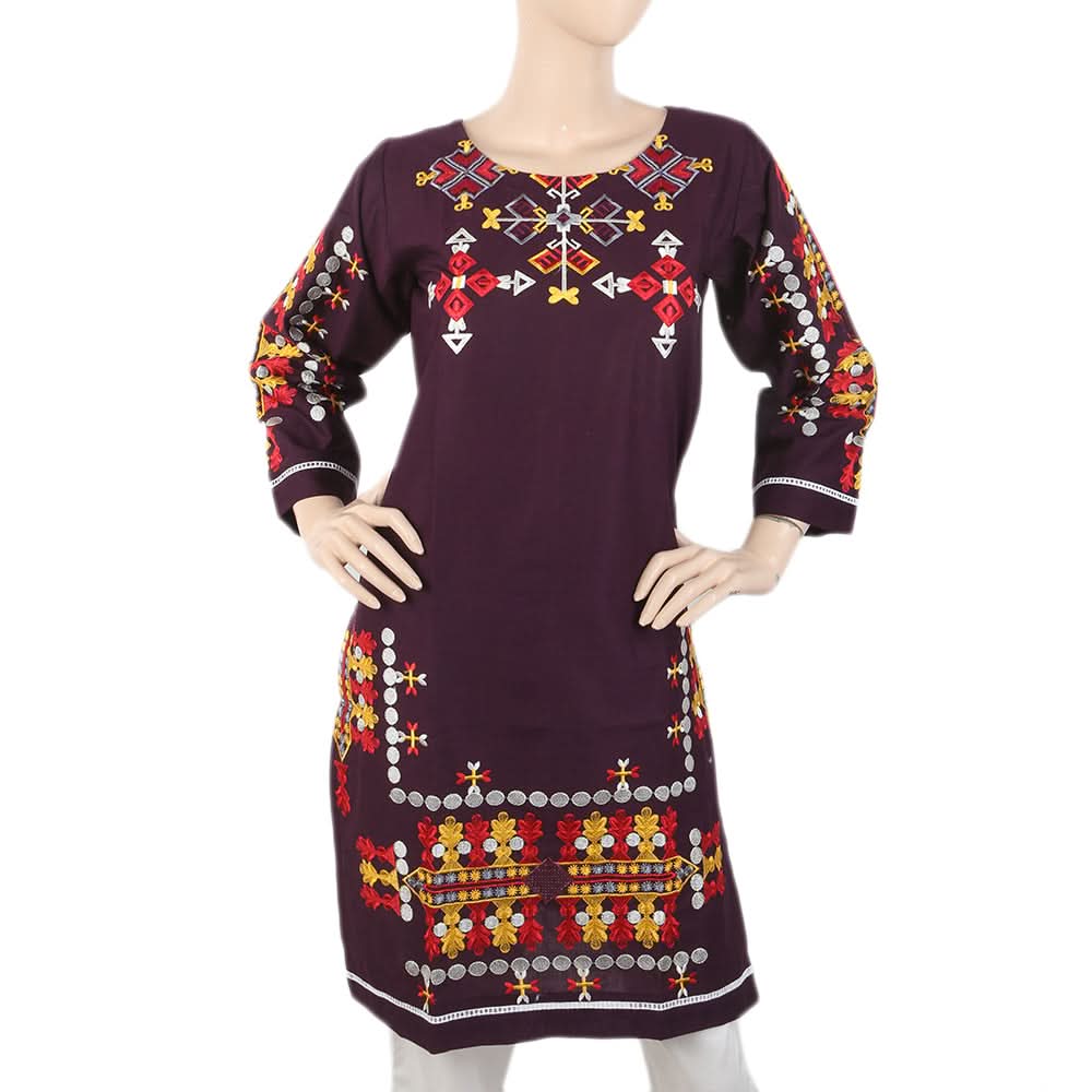 Women's Embroidered Kurti - Purple, Women, Ready Kurtis, Chase Value, Chase Value