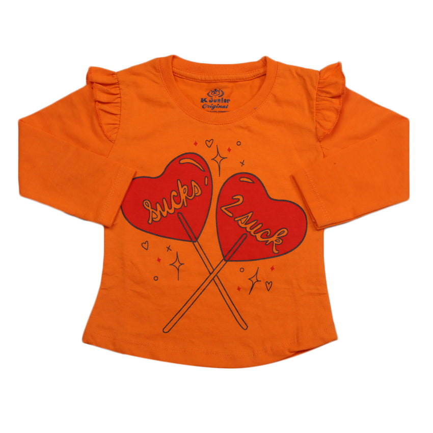 Girls Full Sleeves Jersey T-Shirt - Orange, Kids, Girls T-Shirts, Chase Value, Chase Value