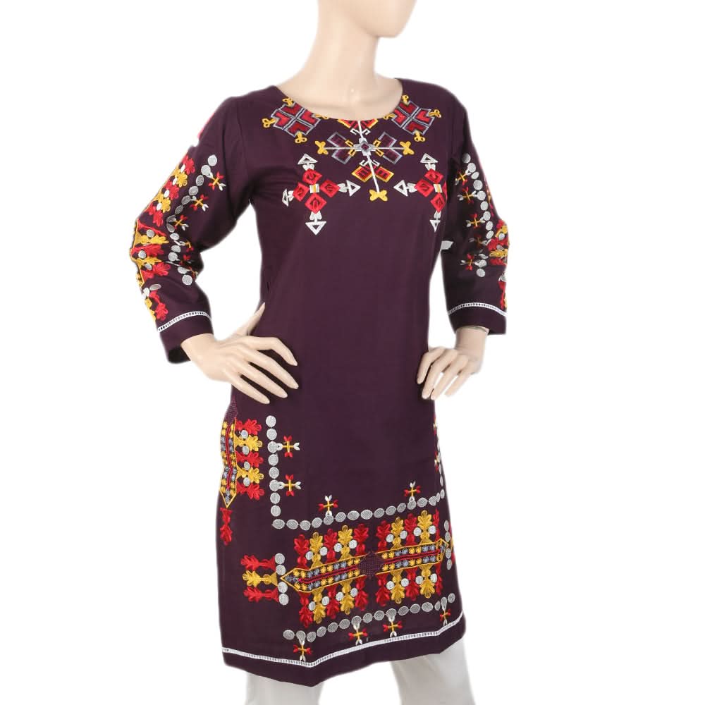Women's Embroidered Kurti - Purple, Women, Ready Kurtis, Chase Value, Chase Value