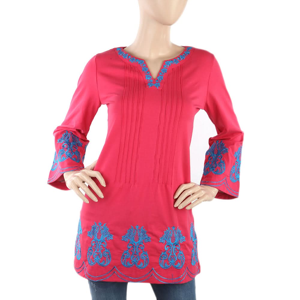 Women's Front Pleats Embroidered Top - Pink, Women, T-Shirts And Tops, Chase Value, Chase Value