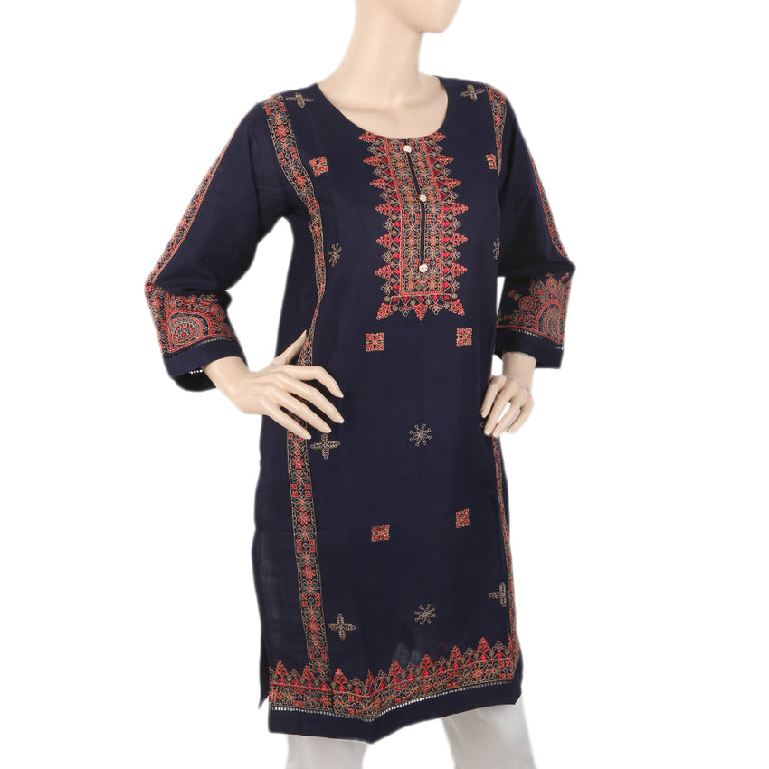 Women's Embroidered Kurti With Front Button - Navy Blue, Women, Ready Kurtis, Chase Value, Chase Value