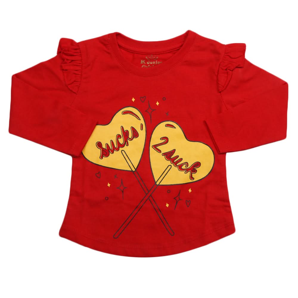 Girls Full Sleeves Jersey T-Shirt - Red, Kids, Girls T-Shirts, Chase Value, Chase Value