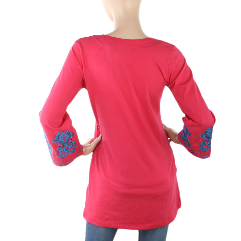 Women's Front Pleats Embroidered Top - Pink, Women, T-Shirts And Tops, Chase Value, Chase Value