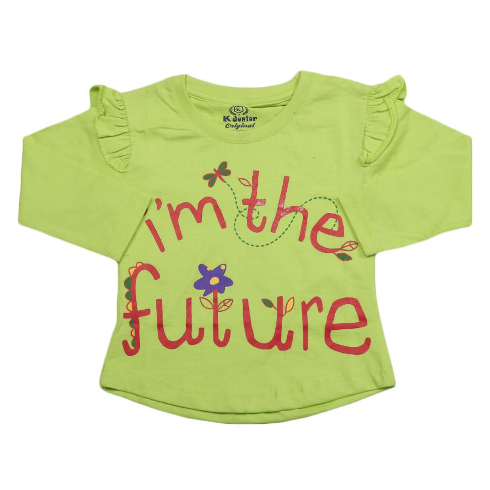 Girls Full Sleeves Jersey T-Shirt - Light Green, Kids, Girls T-Shirts, Chase Value, Chase Value