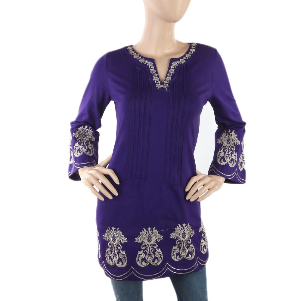 Women's Front Pleats Embroidered Top - Purple, Women, T-Shirts And Tops, Chase Value, Chase Value