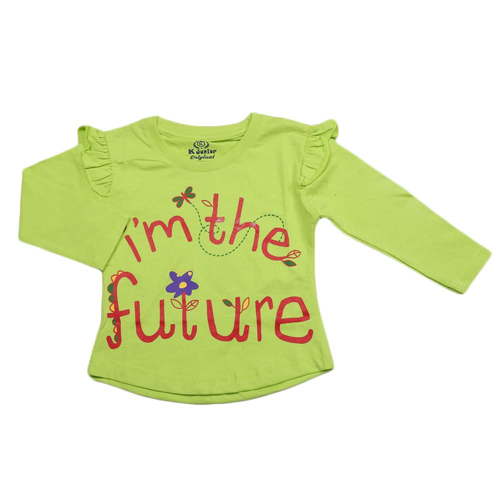 Girls Full Sleeves Jersey T-Shirt - Light Green, Kids, Girls T-Shirts, Chase Value, Chase Value