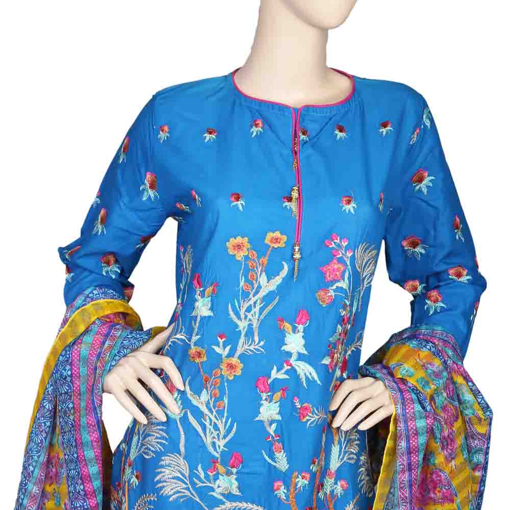 Women's Emb 3 PC Suit - Blue, Women, Shalwar Suits, Chase Value, Chase Value