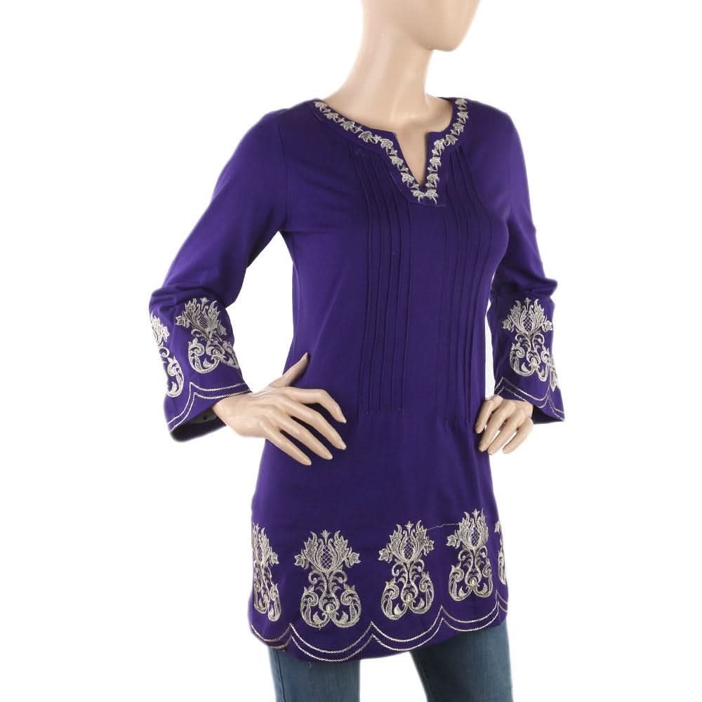 Women's Front Pleats Embroidered Top - Purple, Women, T-Shirts And Tops, Chase Value, Chase Value