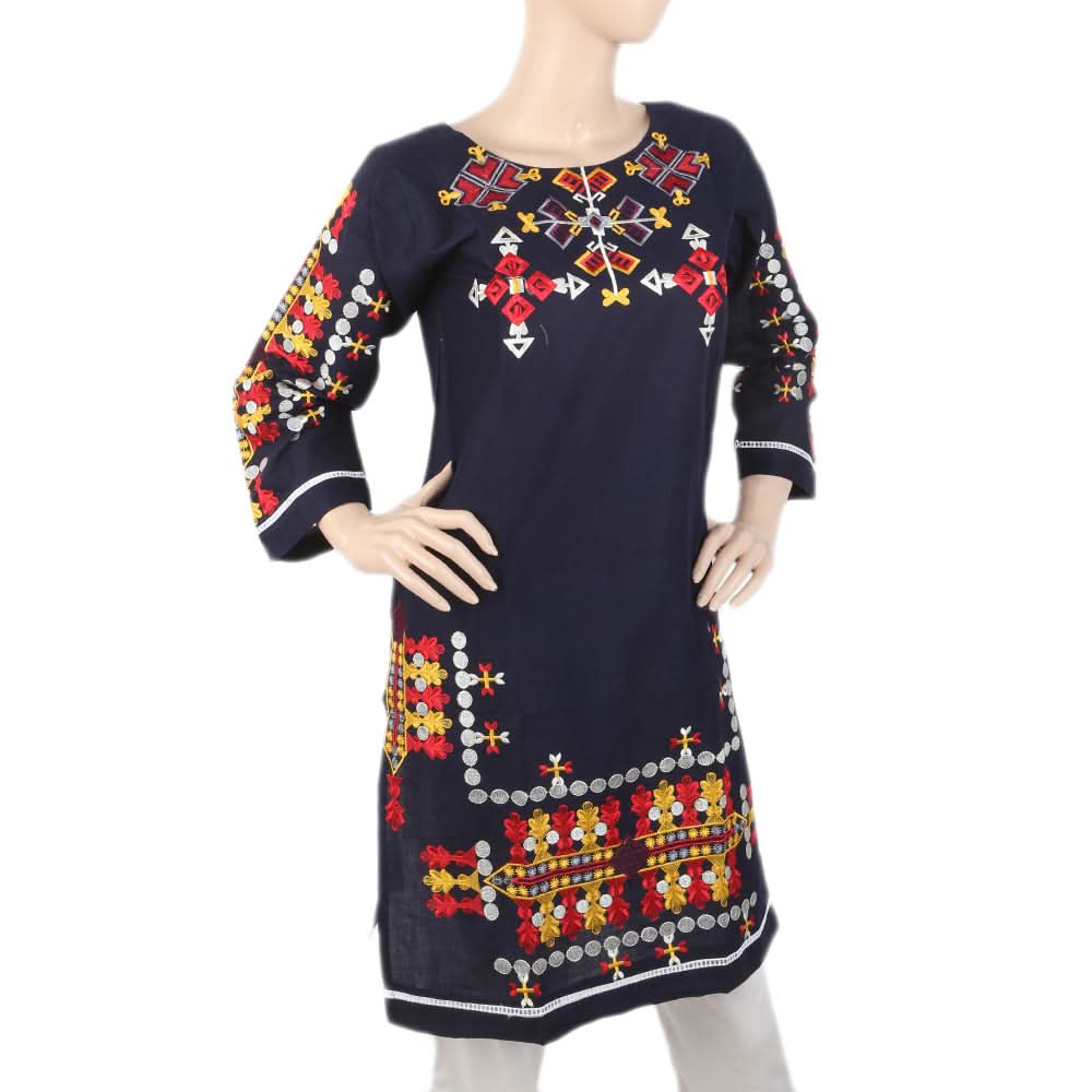 Women's Embroidered Kurti - Navy Blue, Women, Ready Kurtis, Chase Value, Chase Value