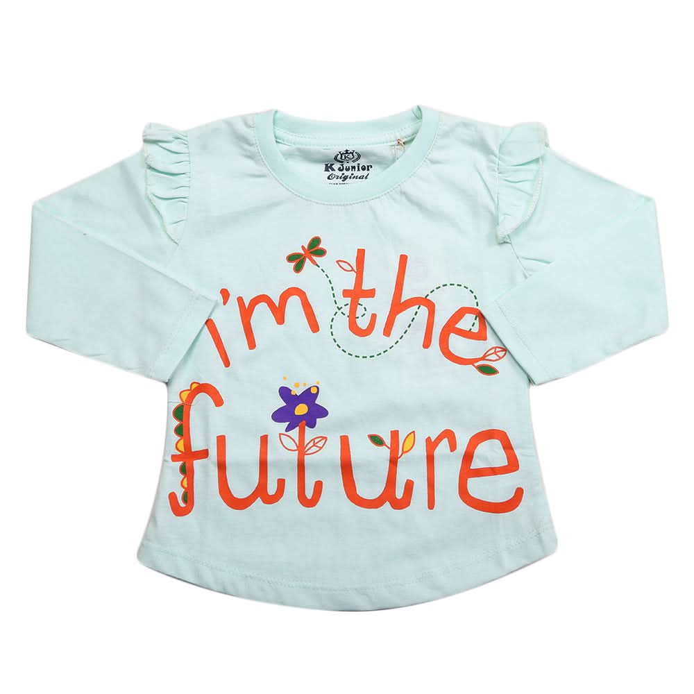 Girls Full Sleeves Jersey T-Shirt - Cyan, Kids, Girls T-Shirts, Chase Value, Chase Value