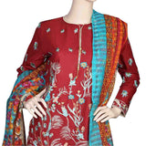 Women's Embroidered 3 Piece Suit - Maroon, Women, Shalwar Suits, Chase Value, Chase Value