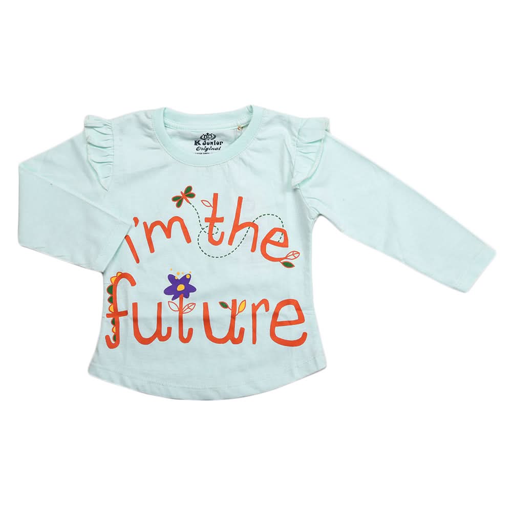Girls Full Sleeves Jersey T-Shirt - Cyan, Kids, Girls T-Shirts, Chase Value, Chase Value