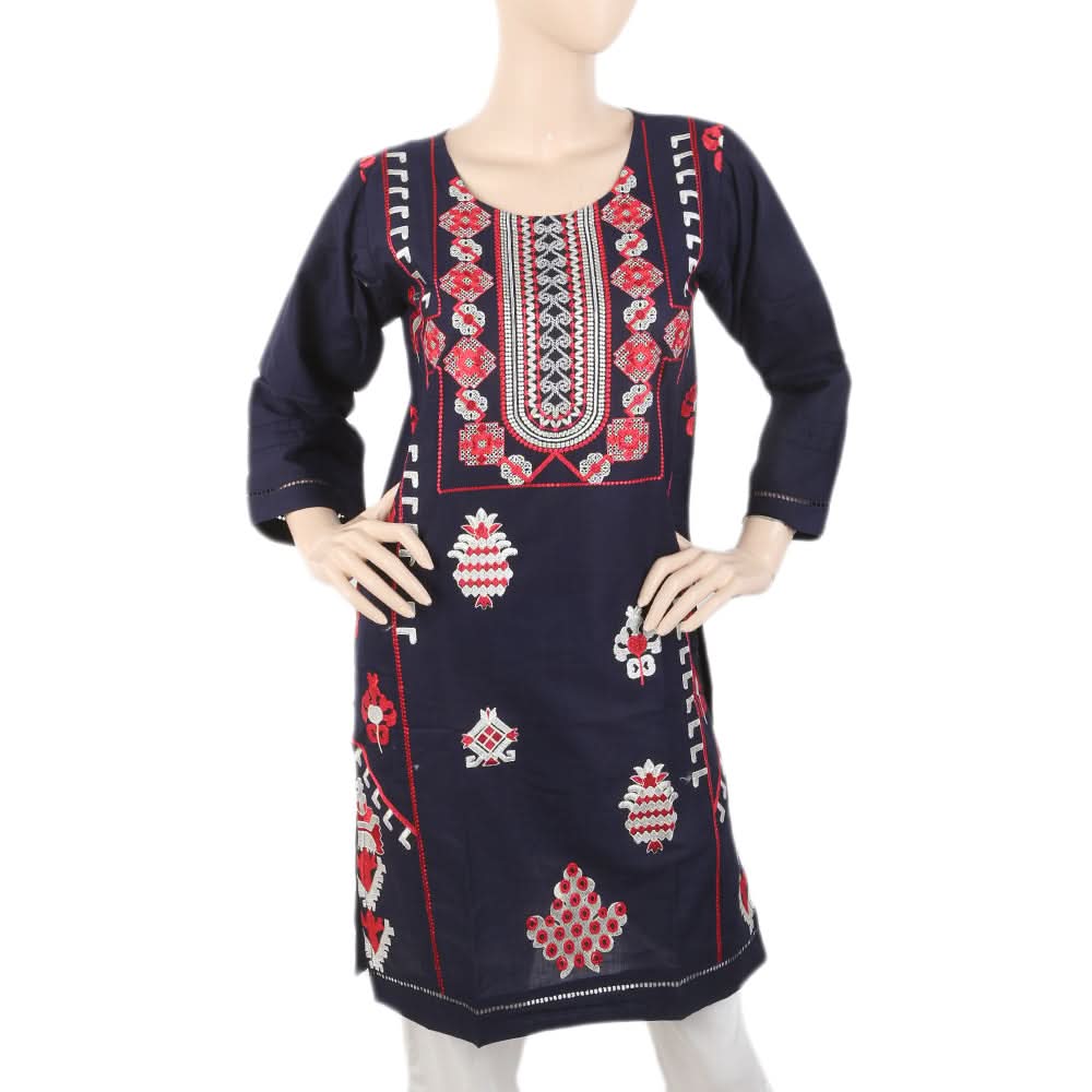 Women's Embroidered Kurti - Navy Blue, Women, Ready Kurtis, Chase Value, Chase Value