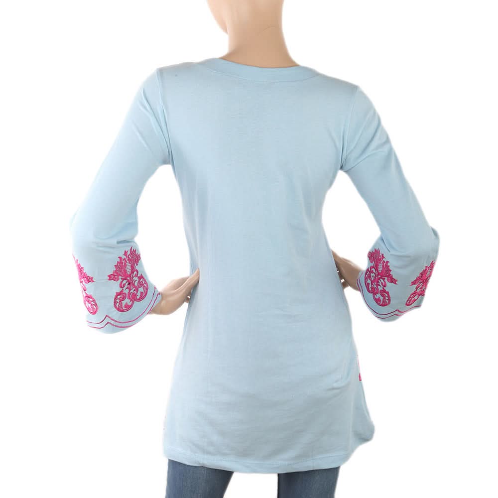 Women's Front Pleats Embroidered Top - Blue, Women, T-Shirts And Tops, Chase Value, Chase Value