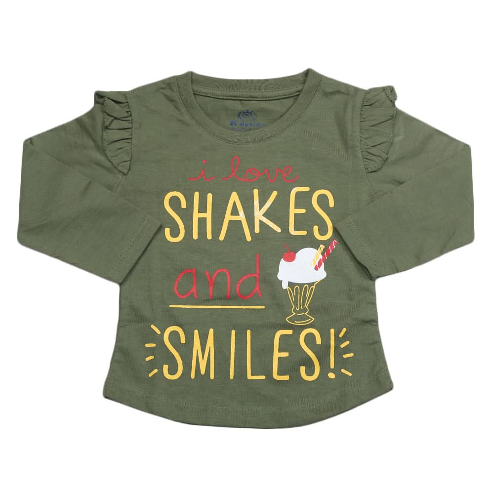 Girls Full Sleeves Jersey T-Shirt - Green, Kids, Girls T-Shirts, Chase Value, Chase Value