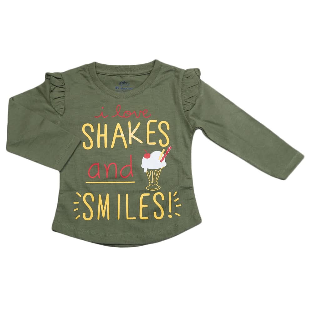 Girls Full Sleeves Jersey T-Shirt - Green, Kids, Girls T-Shirts, Chase Value, Chase Value