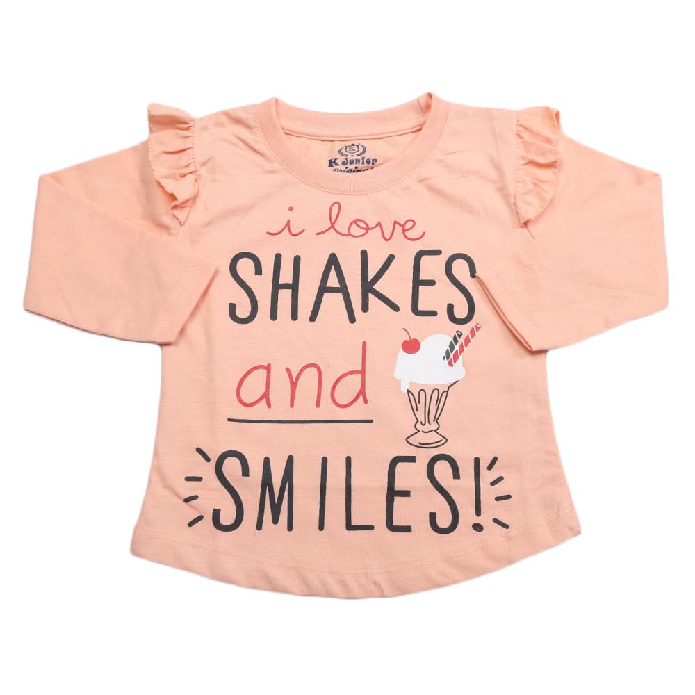 Girls Full Sleeves Jersey T-Shirt - Peach, Kids, Girls T-Shirts, Chase Value, Chase Value