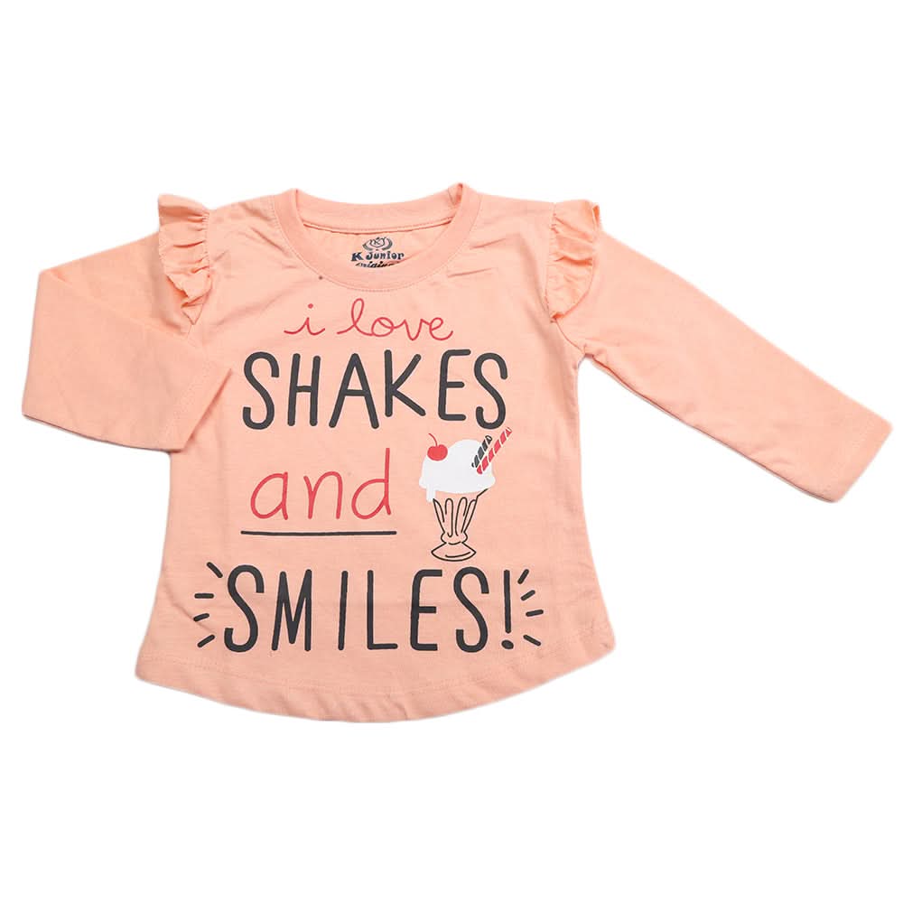 Girls Full Sleeves Jersey T-Shirt - Peach, Kids, Girls T-Shirts, Chase Value, Chase Value