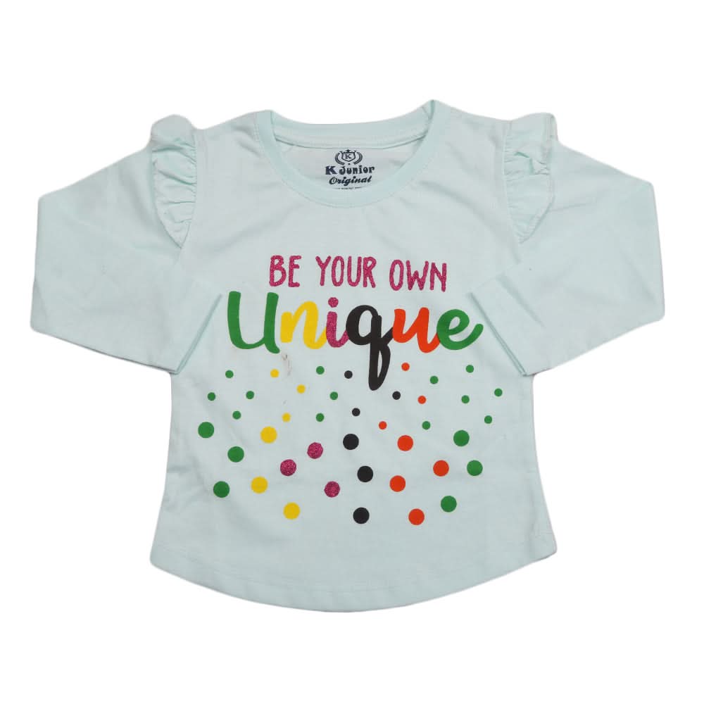 Girls Full Sleeves Jersey T-Shirt - Cyan, Kids, Girls T-Shirts, Chase Value, Chase Value