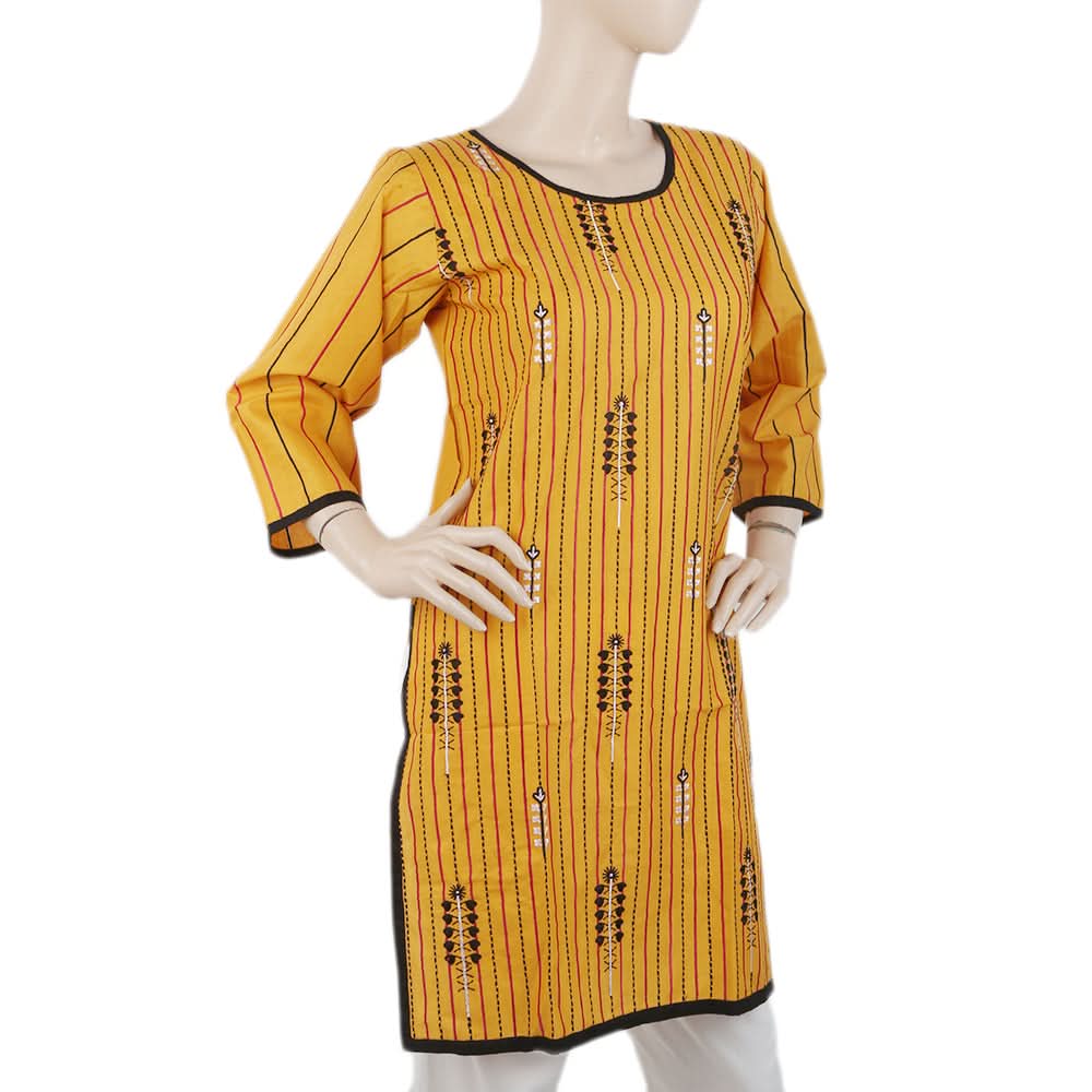 Women's Embroidered Kurti - Mustard, Women, Ready Kurtis, Chase Value, Chase Value