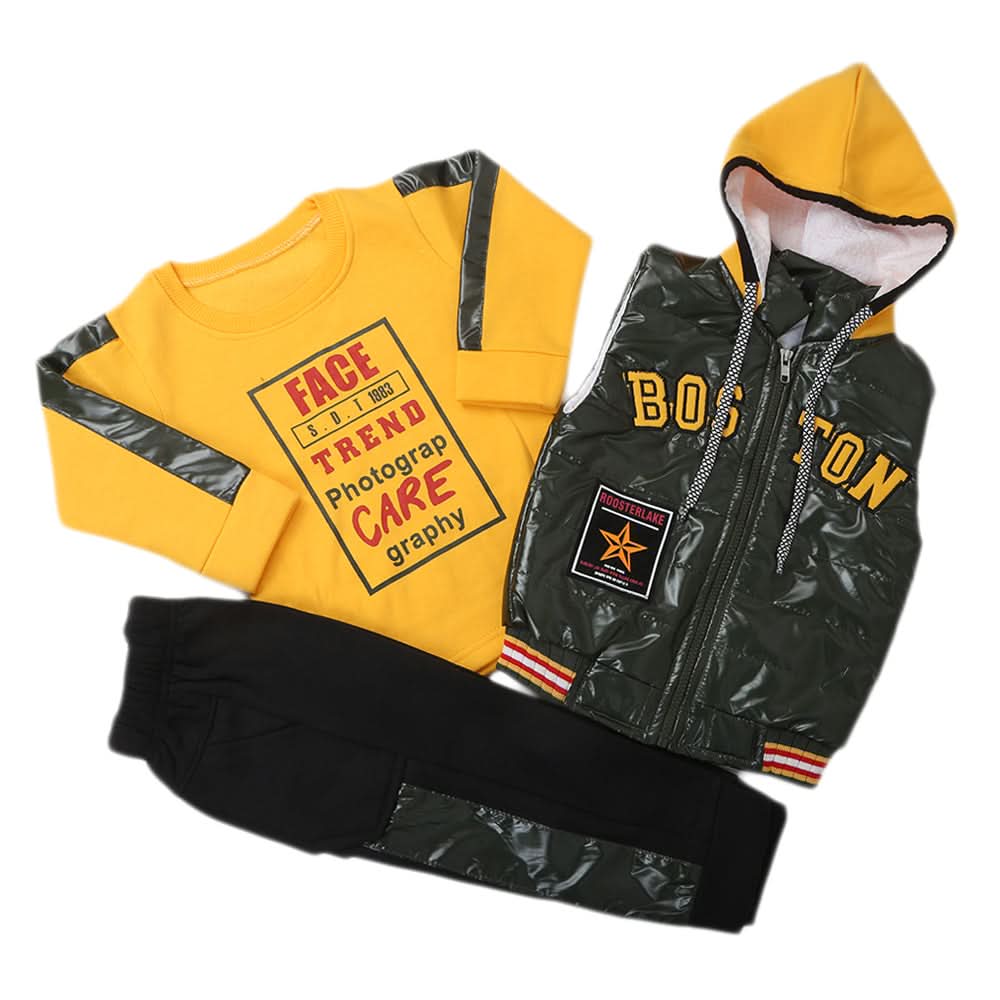 Boys 3 Piece Full Sleeves Suit - Yellow, Kids, Boys Sets And Suits, Chase Value, Chase Value
