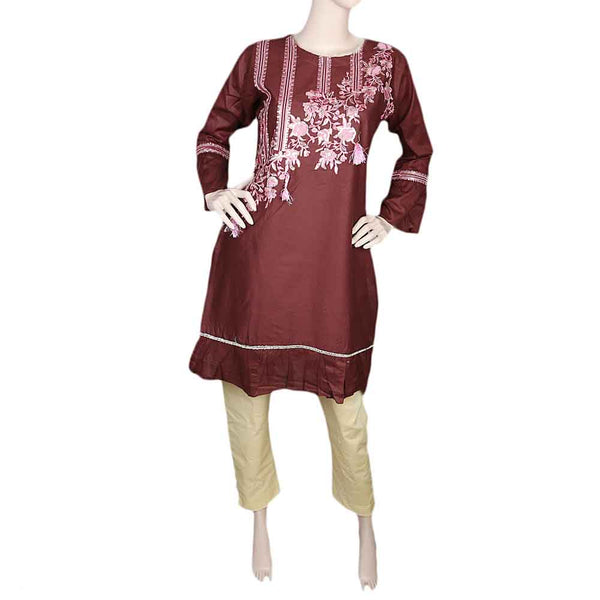 Women's Embroidered 2 Piece Suit - Dark Brown, Women, Shalwar Suits, Chase Value, Chase Value