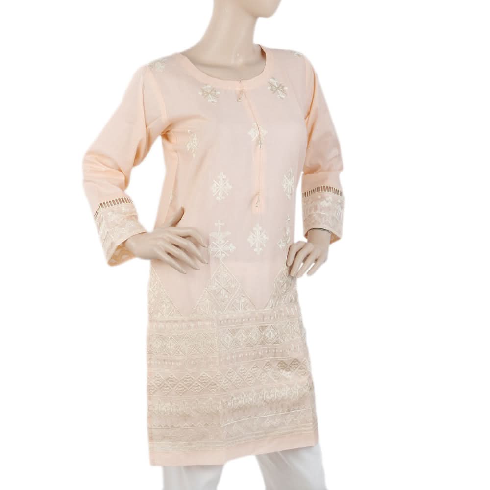 Women's Embroidered Kurti With Front Tassel - Peach, Women, Ready Kurtis, Chase Value, Chase Value