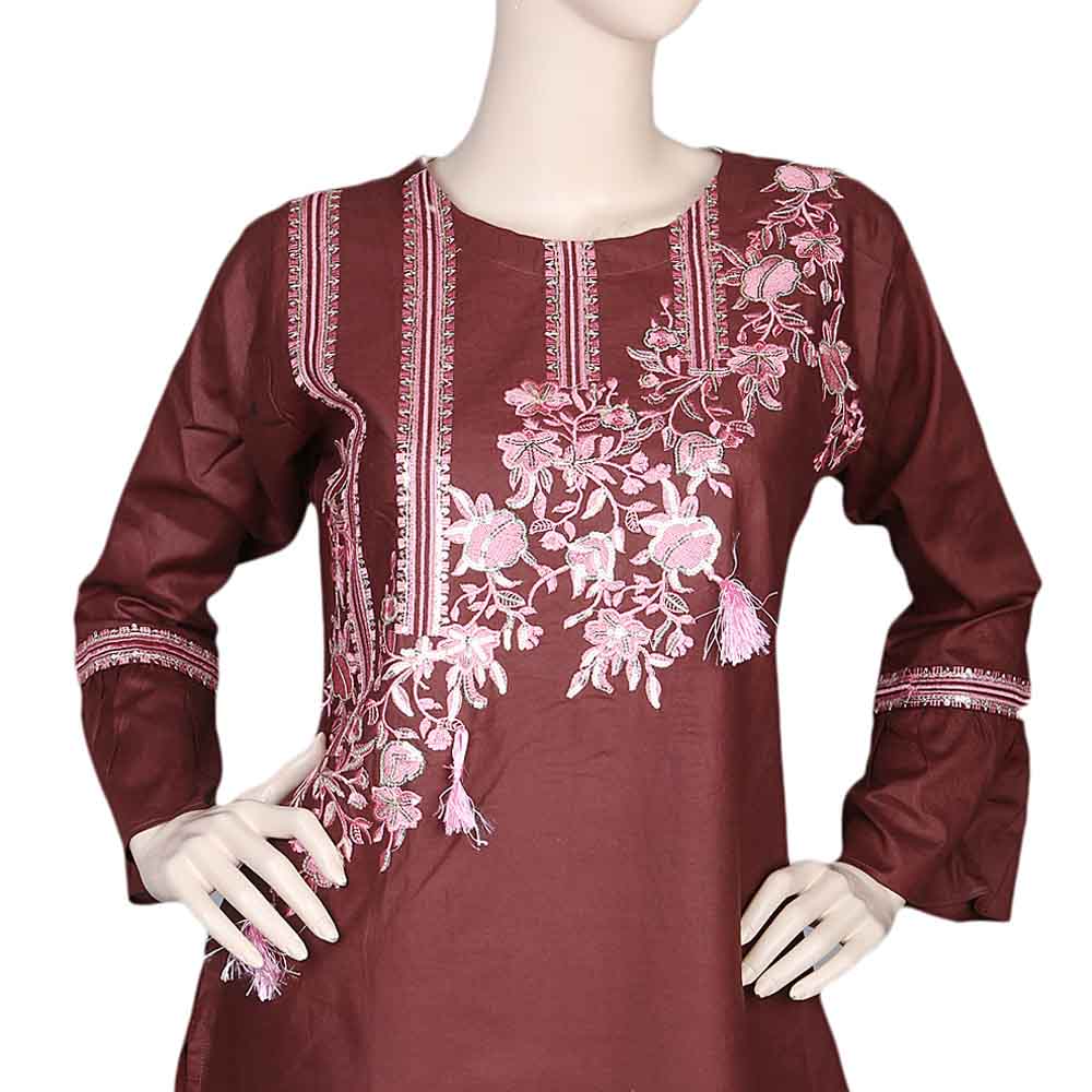 Women's Embroidered 2 Piece Suit - Dark Brown, Women, Shalwar Suits, Chase Value, Chase Value