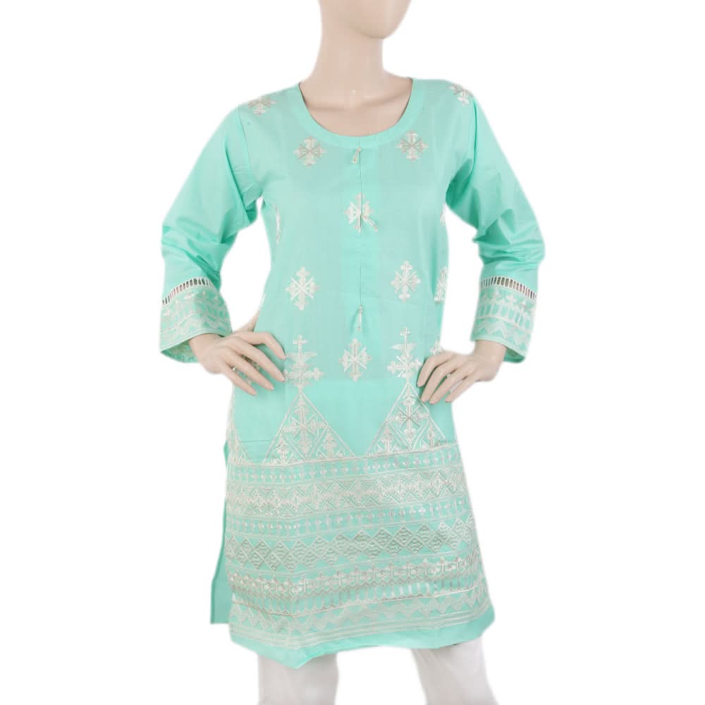 Women's Embroidered Kurti With Front Tassel - Cyan, Women, Ready Kurtis, Chase Value, Chase Value