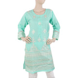 Women's Embroidered Kurti With Front Tassel - Cyan, Women, Ready Kurtis, Chase Value, Chase Value