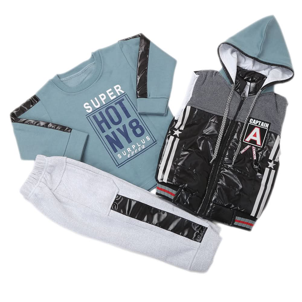 Boys 3 Piece Full Sleeves Suit - Steel Blue, Kids, Boys Sets And Suits, Chase Value, Chase Value