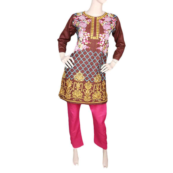 Women's Embroidered 2 Piece Suit - Brown, Women, Shalwar Suits, Chase Value, Chase Value