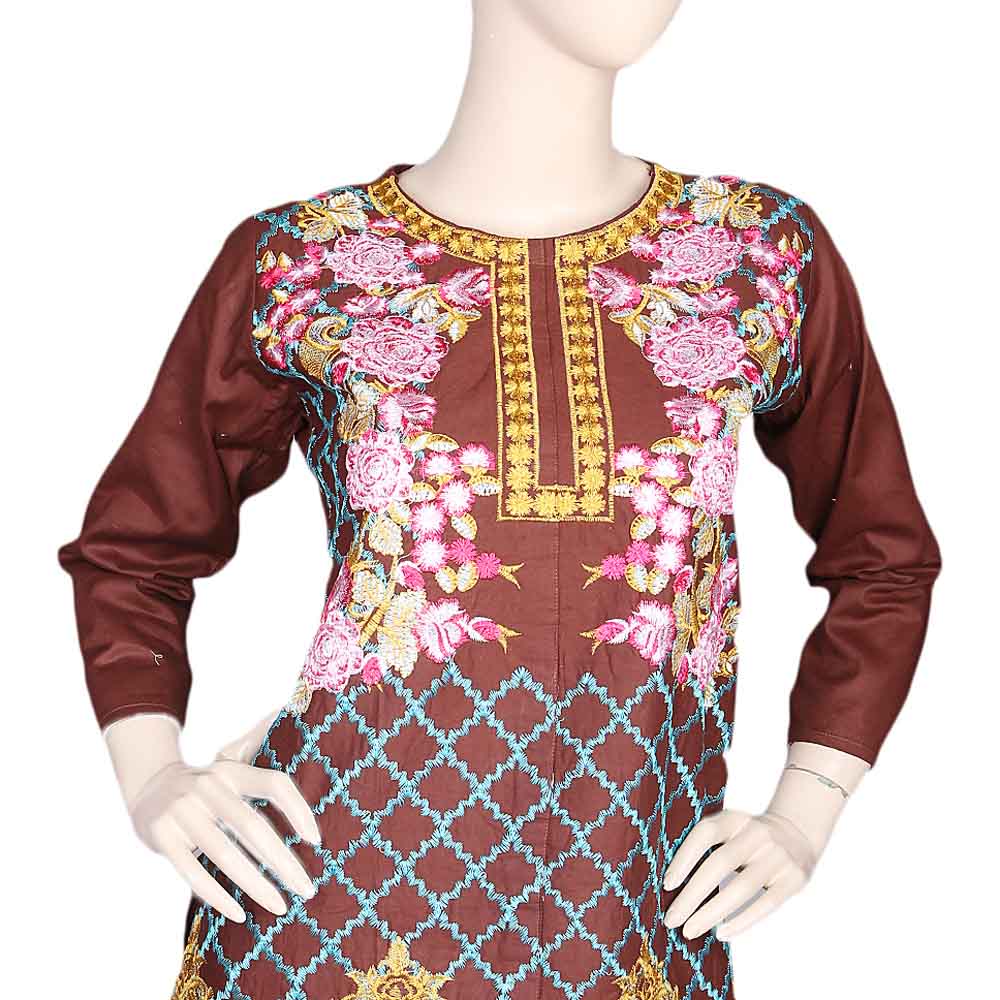 Women's Embroidered 2 Piece Suit - Brown, Women, Shalwar Suits, Chase Value, Chase Value