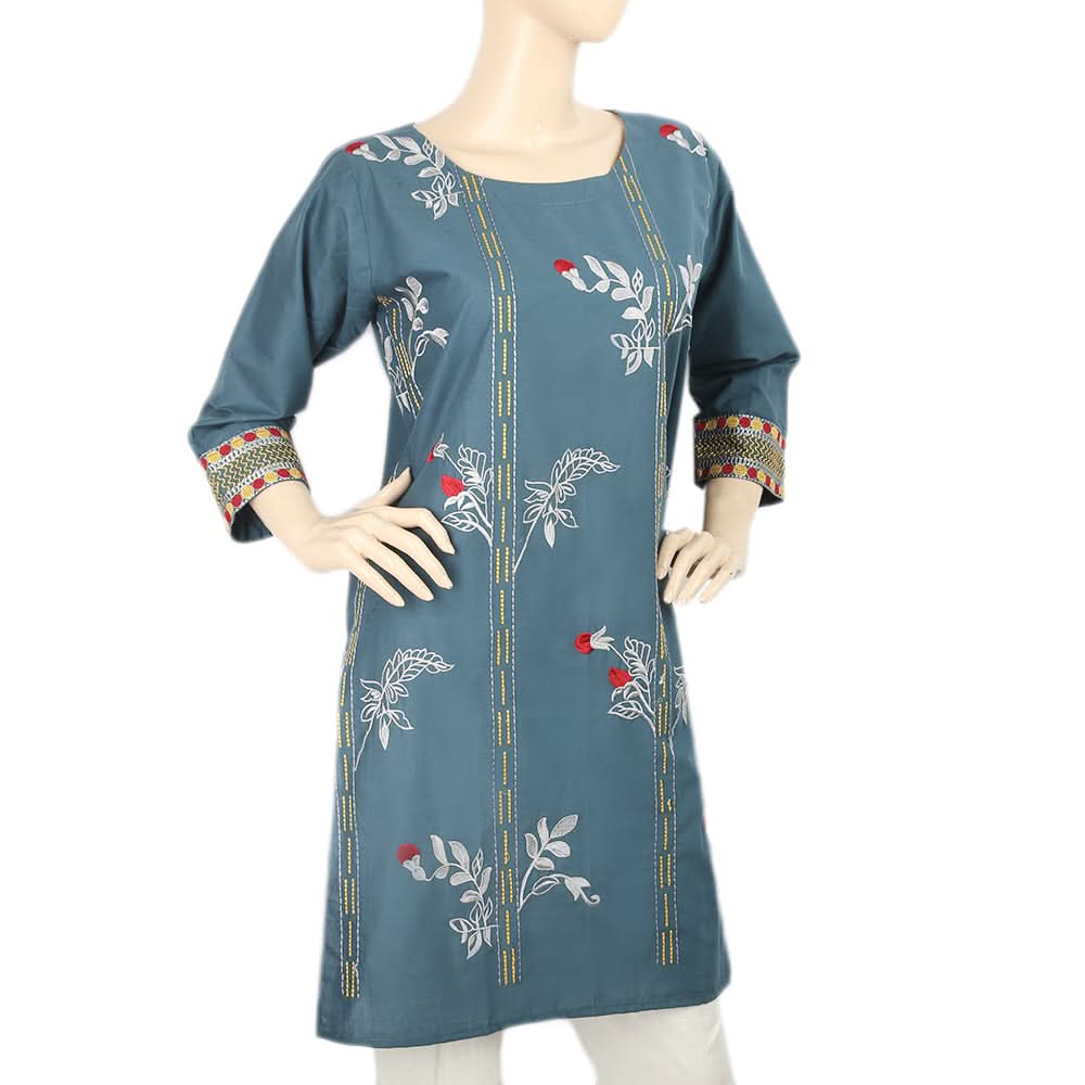 Women's Embroidered Kurti - Steel Green, Women, Ready Kurtis, Chase Value, Chase Value