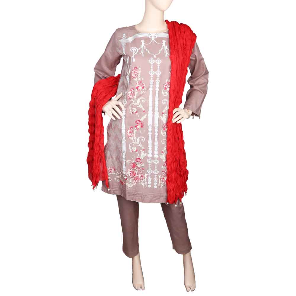 Women's Embroidered 3 Piece Suit - Brown, Women, Shalwar Suits, Chase Value, Chase Value