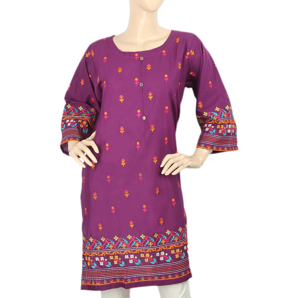 Women's Embroidered Kurti - Purple, Women, Ready Kurtis, Chase Value, Chase Value