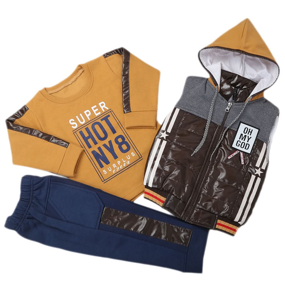 Boys 3 Piece Full Sleeves Suit - Mustard, Kids, Boys Sets And Suits, Chase Value, Chase Value