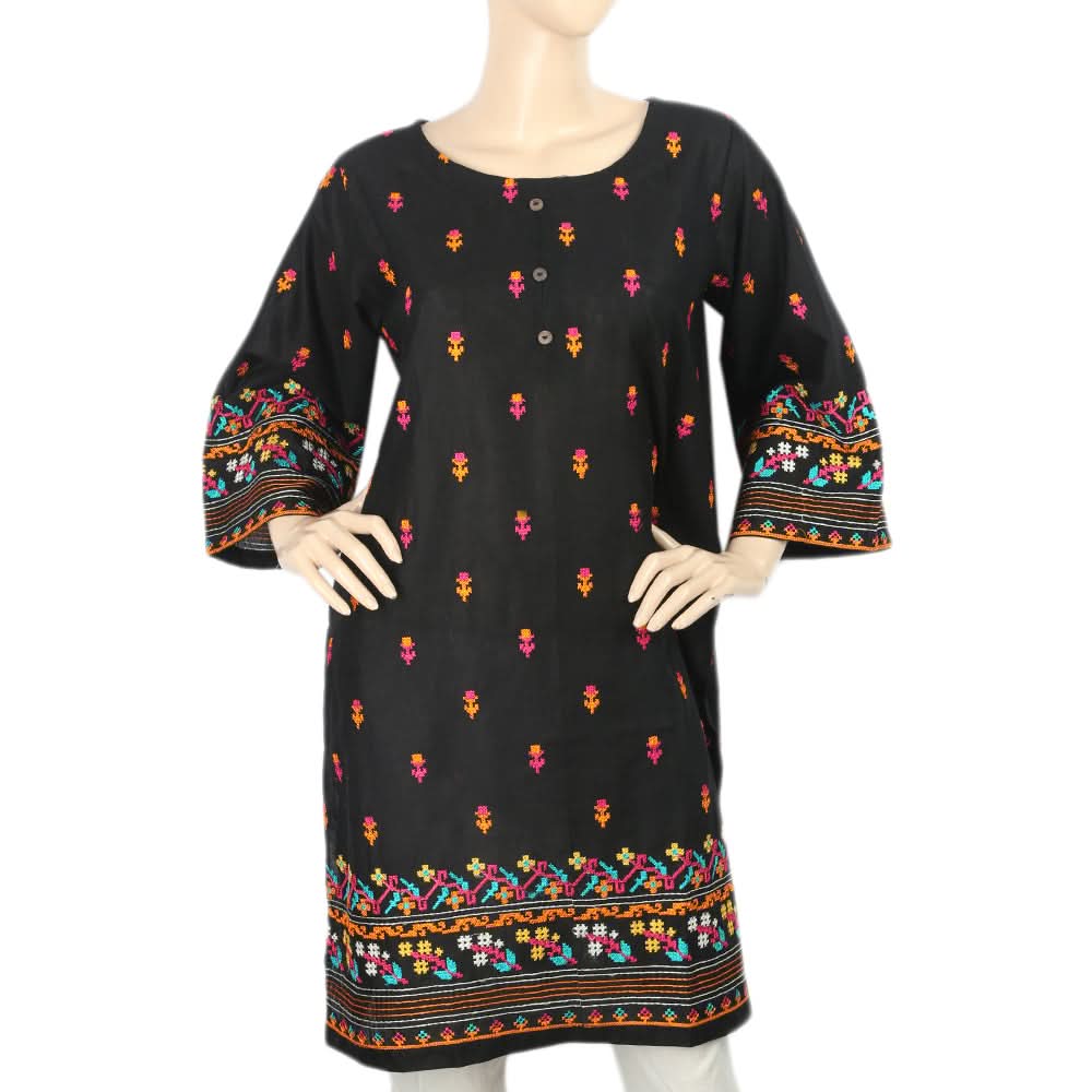 Women's Embroidered Kurti - Black, Women, Ready Kurtis, Chase Value, Chase Value