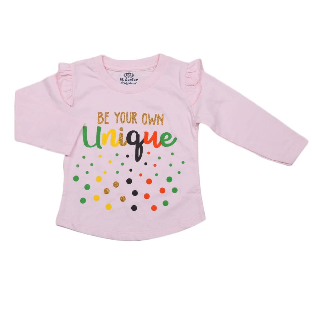 Girls Full Sleeves Jersey T-Shirt - Light Pink, Kids, Girls T-Shirts, Chase Value, Chase Value