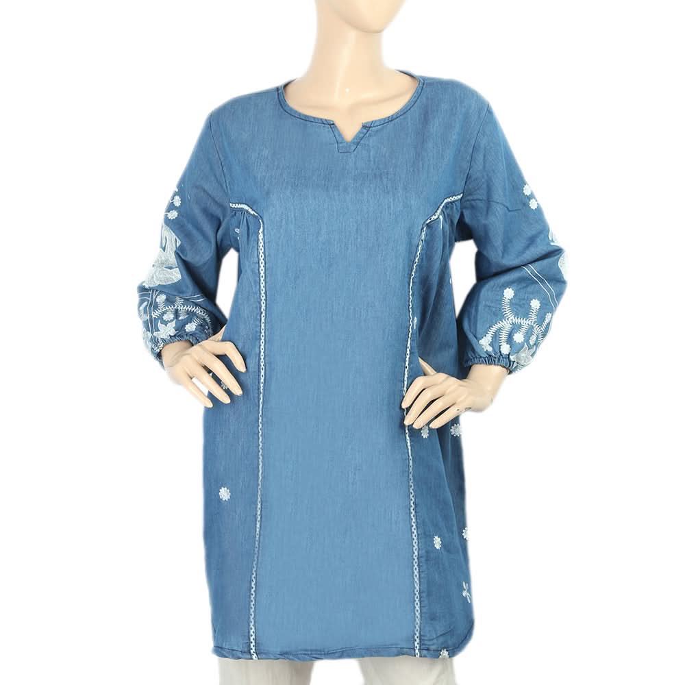 Women's Embroidered Denim Kurti - Blue, Women, Ready Kurtis, Chase Value, Chase Value