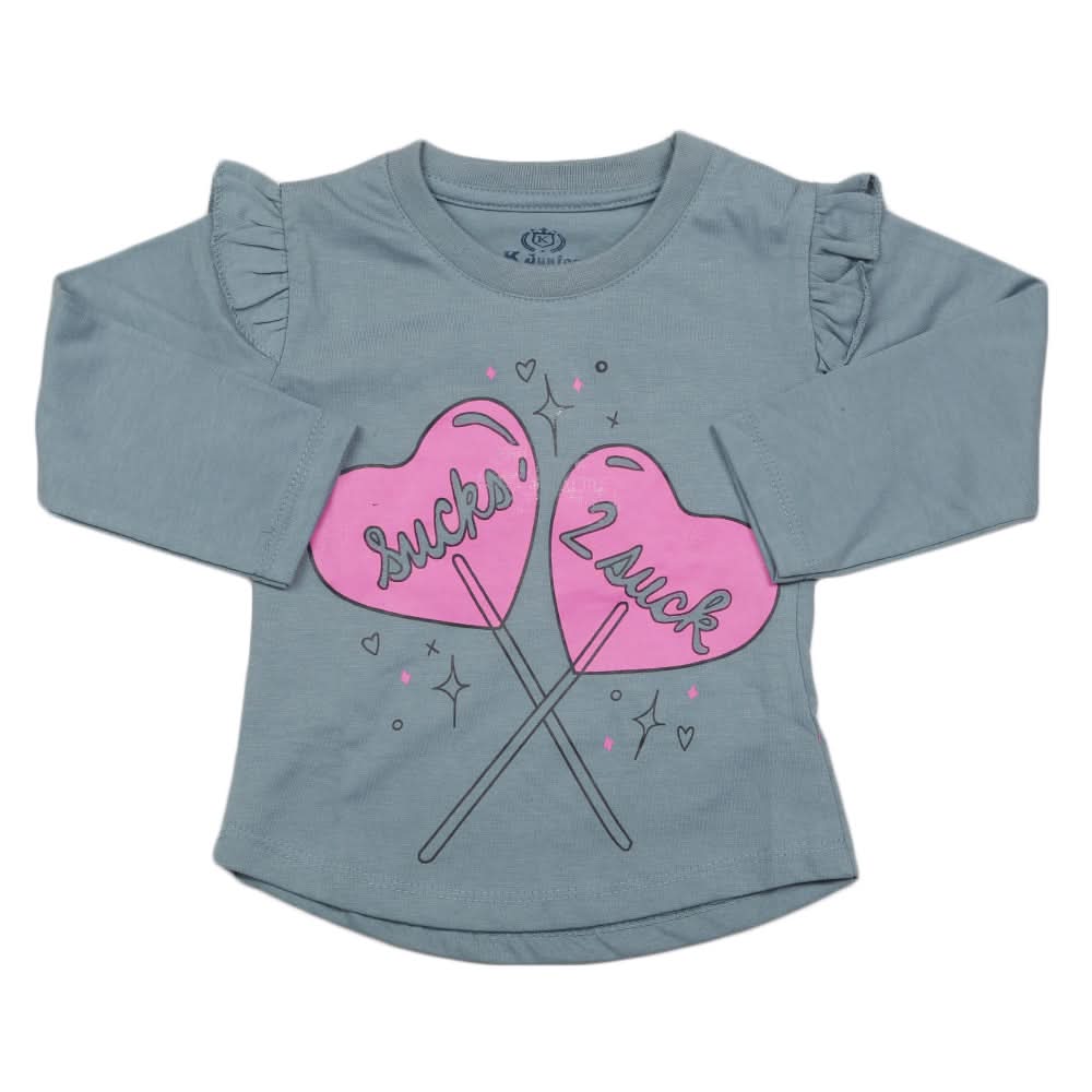 Girls Full Sleeves Jersey T-Shirt - Steel Blue, Kids, Girls T-Shirts, Chase Value, Chase Value