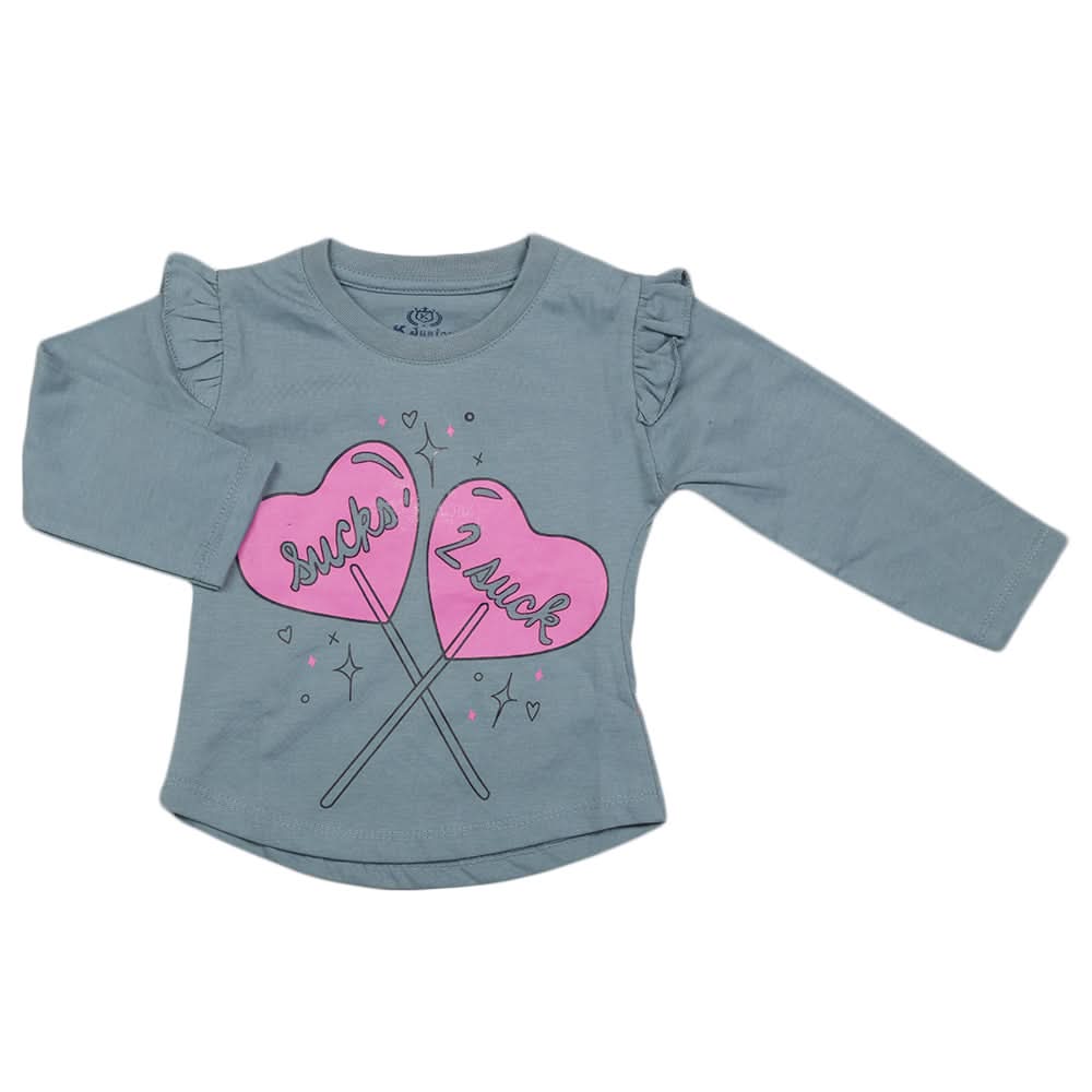Girls Full Sleeves Jersey T-Shirt - Steel Blue, Kids, Girls T-Shirts, Chase Value, Chase Value