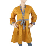 Women's Embroidered Kurti With Front Belt - Mustard, Women, Ready Kurtis, Chase Value, Chase Value