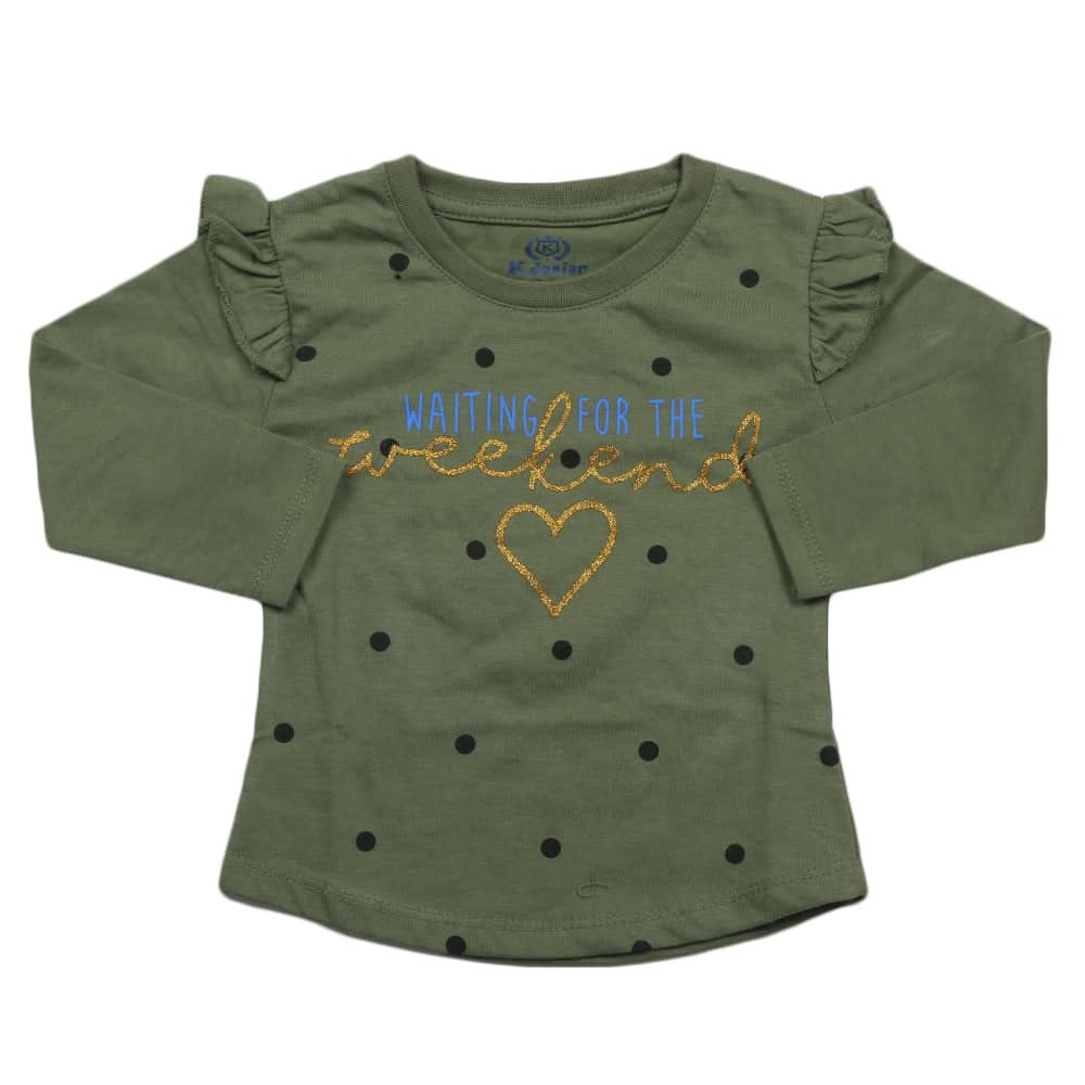 Girls Full Sleeves Jersey T-Shirt - Green, Kids, Girls T-Shirts, Chase Value, Chase Value