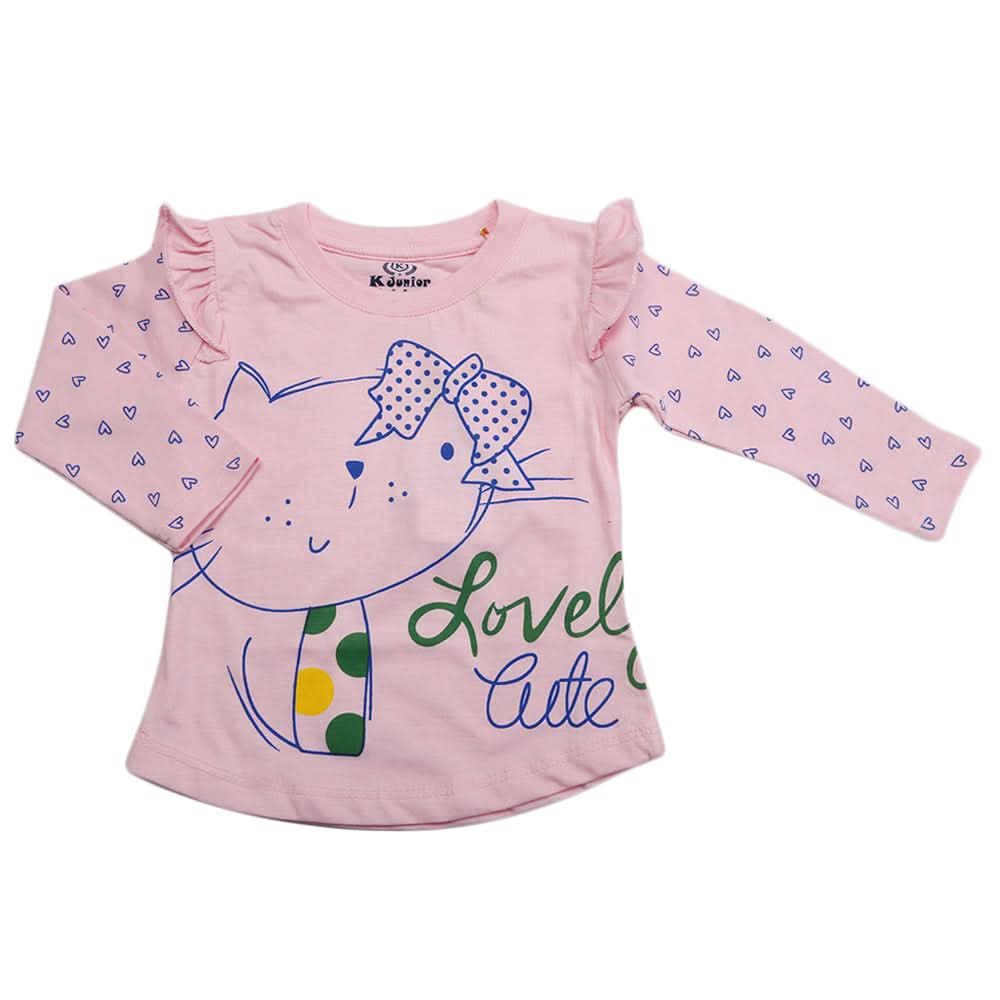 Girls Full Sleeves Jersey T-Shirt - Light Pink, Kids, Girls T-Shirts, Chase Value, Chase Value